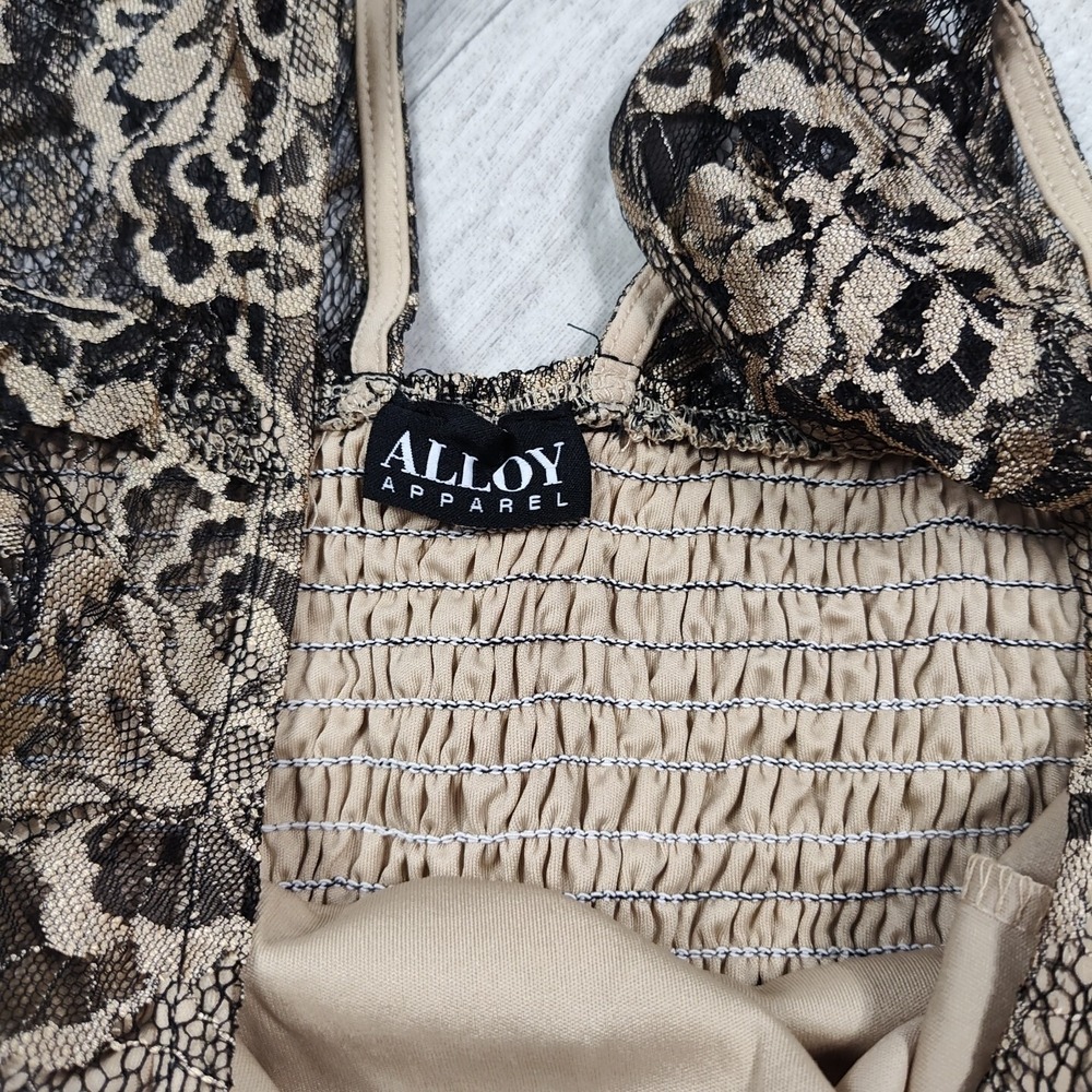 Alloy Apparel Women's Size Medium Black And Gold Metallic Lace Dress - Picture 10 of 16